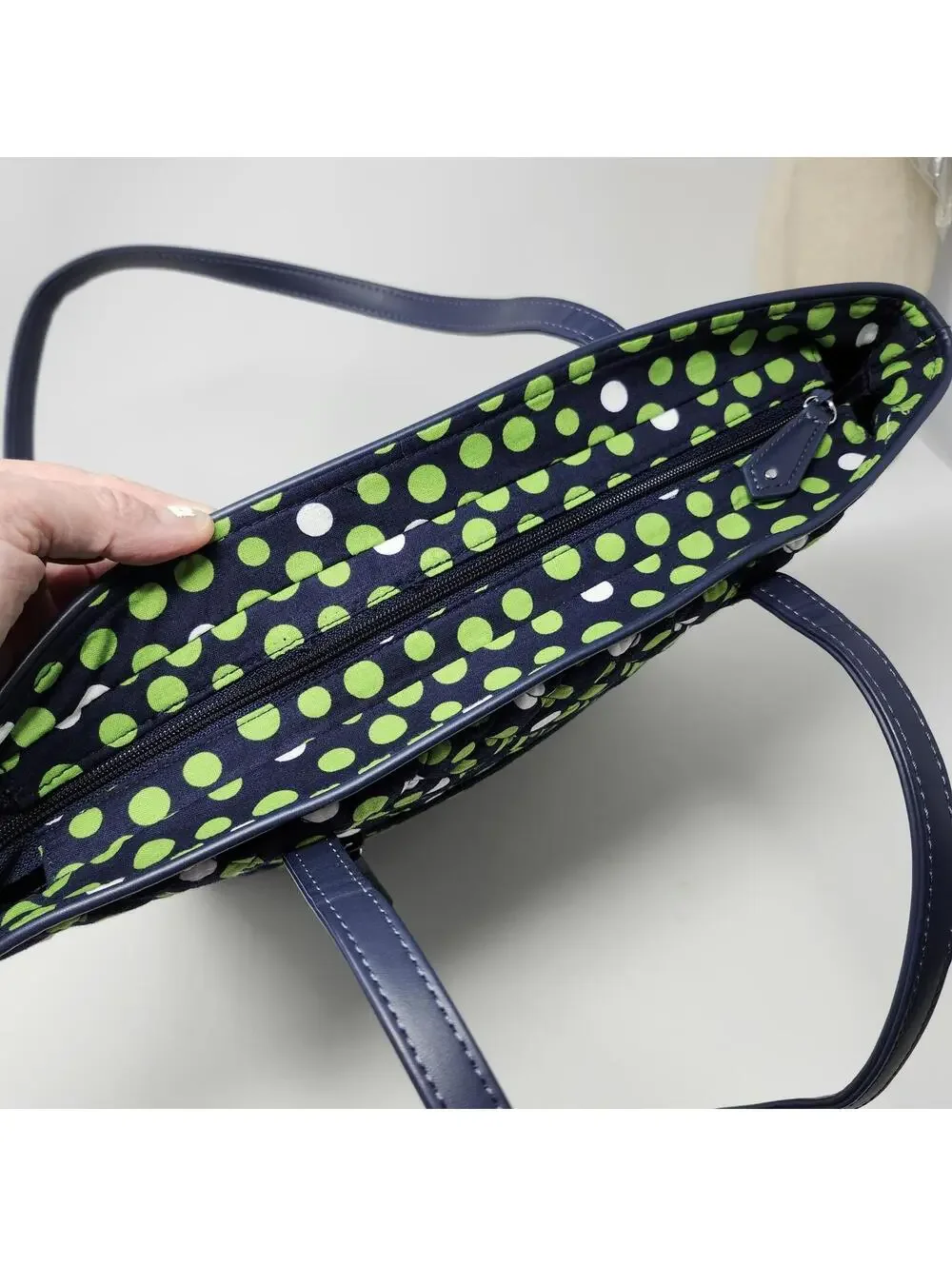 Vera Bradley Blue Green Polka Dot Quilted Tote Bag 11x15